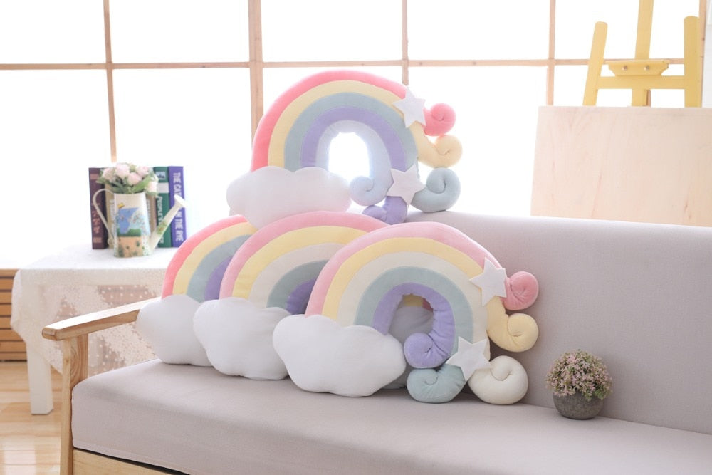 Pastel Rainbow Cloud Plush Moon Multicoloured Stripey Candy Star Moon Plush Rainbows - Tophatter Daily Deals