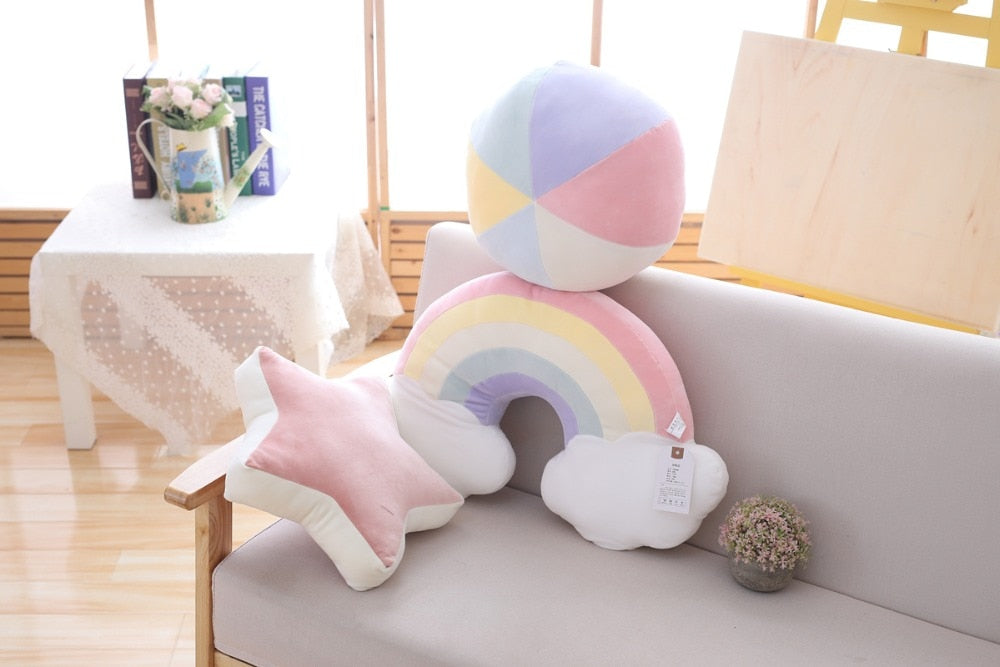Pastel Rainbow Cloud Plush Moon Multicoloured Stripey Candy Star Moon Plush Rainbows - Tophatter Daily Deals