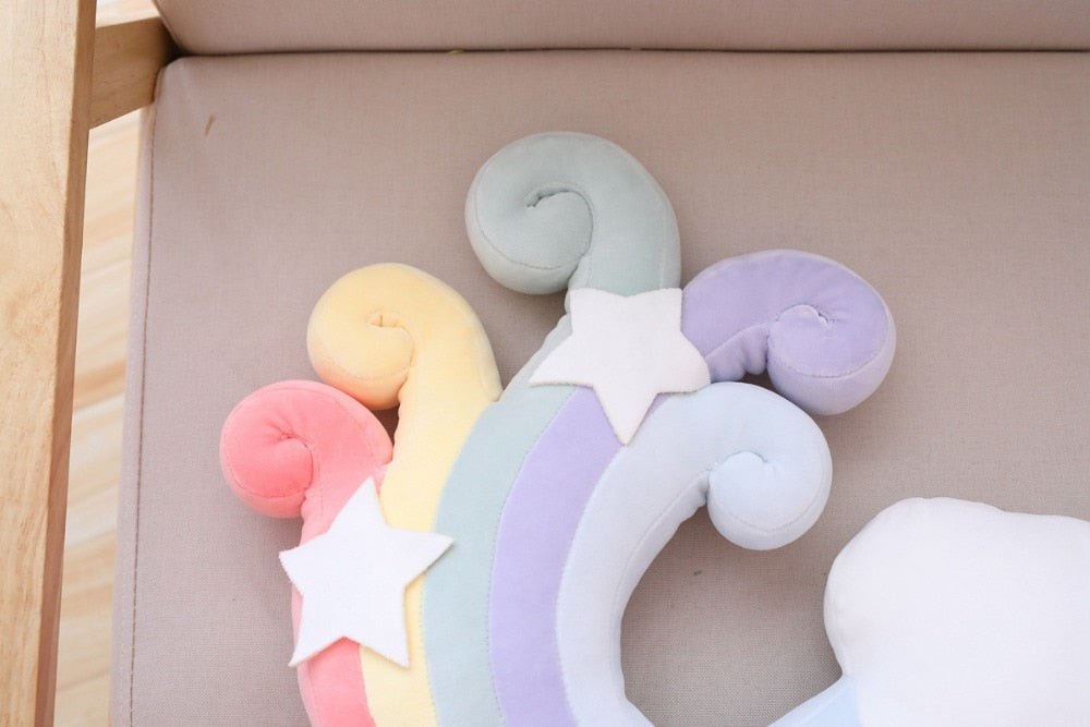 Pastel Rainbow Cloud Plush Moon Multicoloured Stripey Candy Star Moon Plush Rainbows - Tophatter Daily Deals
