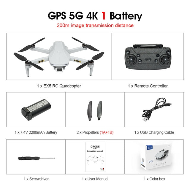 Eachine EX5 Drone 229g RC Quadcopter 4K GPS HD Mini Camera Profesional With 5G WIFI 1000 METERS Distance FPV Drone Protable Dron 200m 1Battery Box - Tophatter Daily Deals