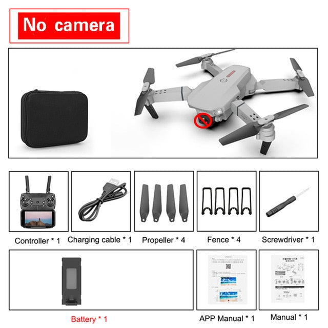 SHAREFUNBAY E88 pro drone 4k HD dual camera visual positioning 1080P WiFi fpv drone height preservation rc quadcopter No camera - Tophatter Daily Deals