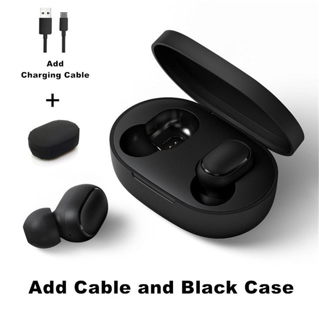 Original Xiaomi Redmi Airdots 2 TWS Earphone True Wireless Bluetooth 5.0 Stereo Bass With Mic Handsfree Earbuds AI Control Add Cable Black Case - Tophatter Daily Deals