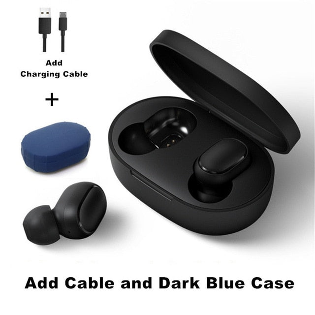Original Xiaomi Redmi Airdots 2 TWS Earphone True Wireless Bluetooth 5.0 Stereo Bass With Mic Handsfree Earbuds AI Control Add Cable Blue Case - Tophatter Daily Deals