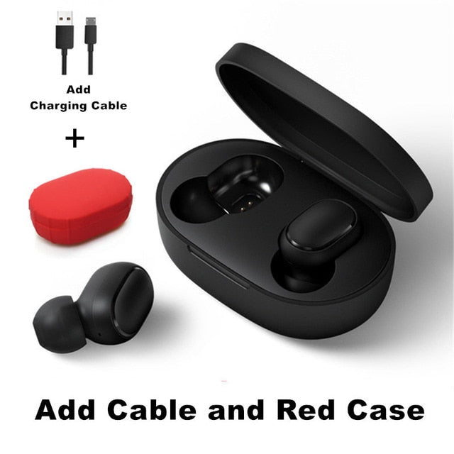 Original Xiaomi Redmi Airdots 2 TWS Earphone True Wireless Bluetooth 5.0 Stereo Bass With Mic Handsfree Earbuds AI Control Add Cable Red Case - Tophatter Daily Deals
