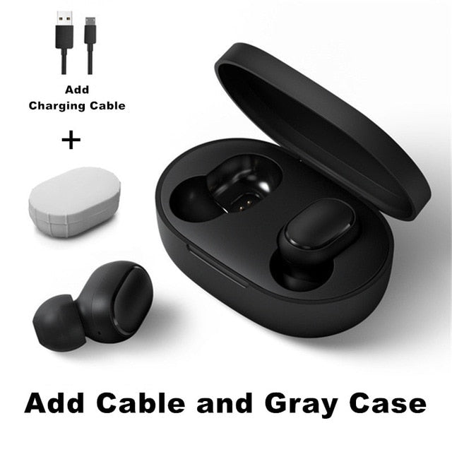 Original Xiaomi Redmi Airdots 2 TWS Earphone True Wireless Bluetooth 5.0 Stereo Bass With Mic Handsfree Earbuds AI Control Add Cable Gray Case - Tophatter Daily Deals