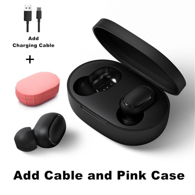 Original Xiaomi Redmi Airdots 2 TWS Earphone True Wireless Bluetooth 5.0 Stereo Bass With Mic Handsfree Earbuds AI Control Add Cable Pink Case - Tophatter Daily Deals