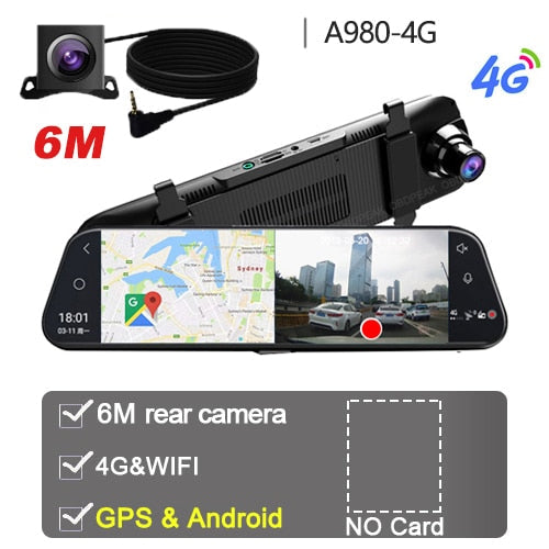Dual 1080P 4G Android 8.1 10 Inch Stream Media Car Rearview Mirror Bluetooth Camera Car Dvr ADAS Super Night WiFi GPS Dash Cam A980 6M NO Card - Tophatter Daily Deals