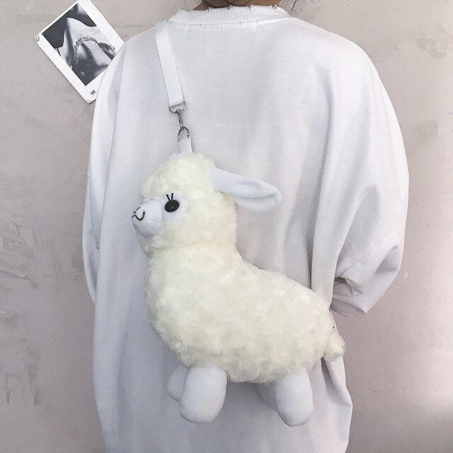 Cute Alpaca Plush Bag CrossBody Shoulder Purse Wallet Pouch Beige Animals - Tophatter Daily Deals
