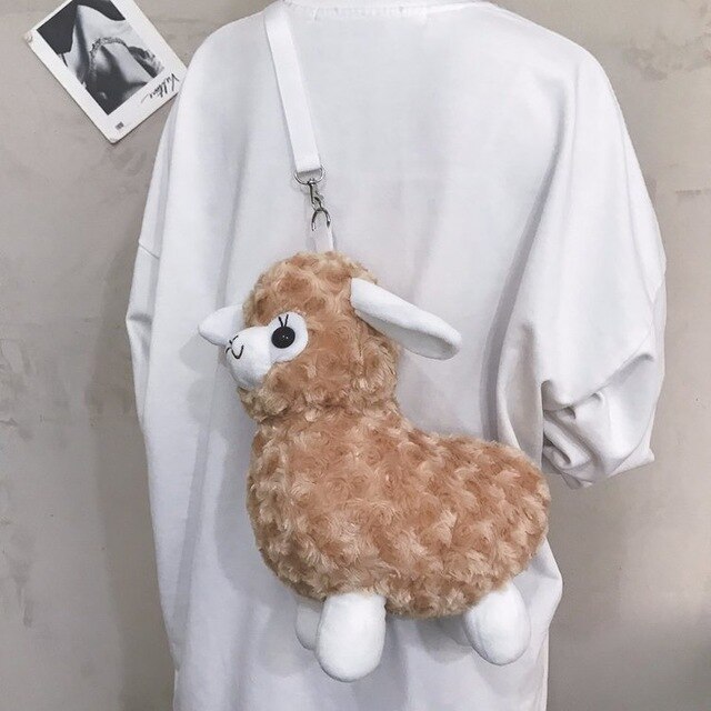 Cute Alpaca Plush Bag CrossBody Shoulder Purse Wallet Pouch Brown Animals - Tophatter Daily Deals