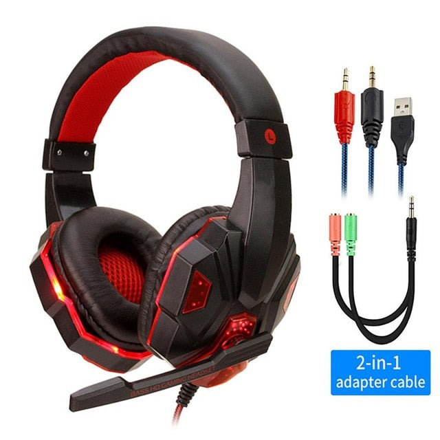Professional Led Light Gamer Headset for Computer PS4 PS5 Fifa 21 Gaming Headphones Bass Stereo PC Wired Headset With Mic Gifts BlackRed with Light - Tophatter Daily Deals