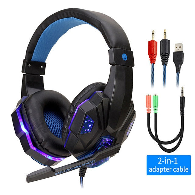 Professional Led Light Gamer Headset for Computer PS4 PS5 Fifa 21 Gaming Headphones Bass Stereo PC Wired Headset With Mic Gifts BlackBlue with Light - Tophatter Daily Deals