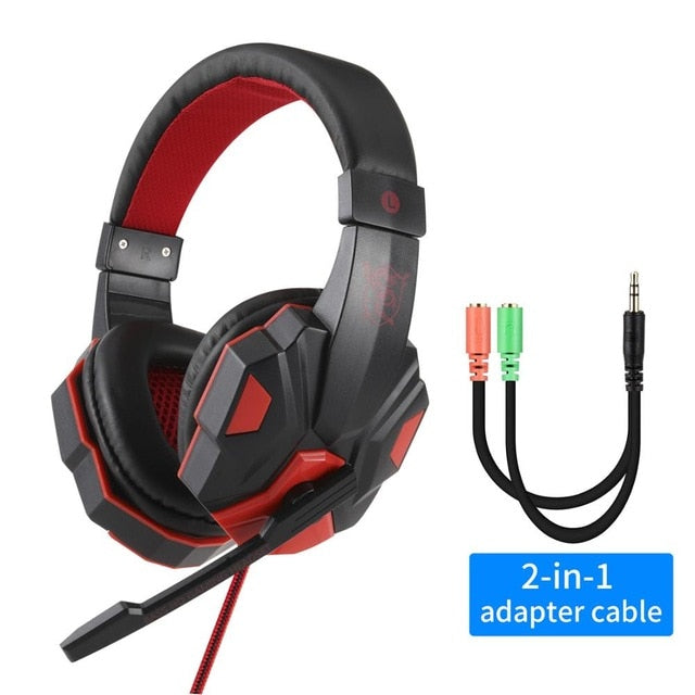 Professional Led Light Gamer Headset for Computer PS4 PS5 Fifa 21 Gaming Headphones Bass Stereo PC Wired Headset With Mic Gifts Black Red No Light - Tophatter Daily Deals