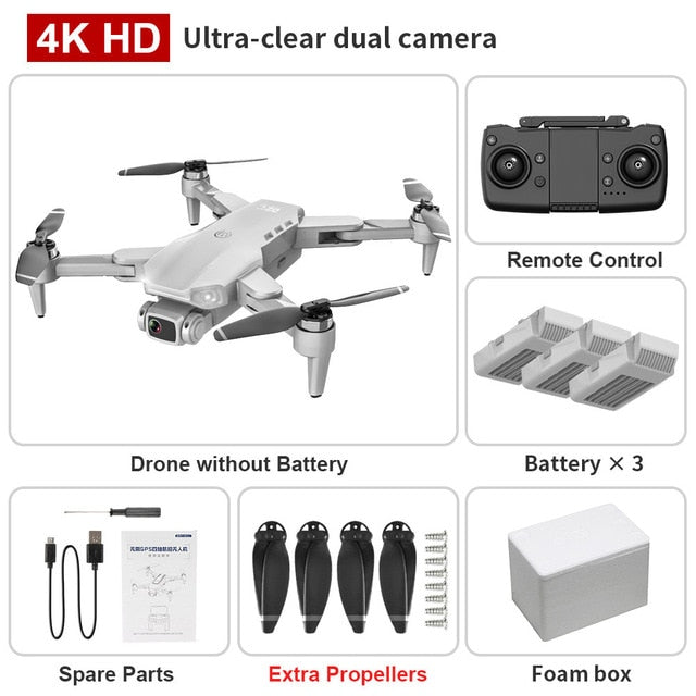 XKJ L900PRO GPS Drone 4K Dual HD Camera Professional Aerial Photography Brushless Motor Foldable Quadcopter RC Distance1200M Gray Foambox 3B - Tophatter Daily Deals