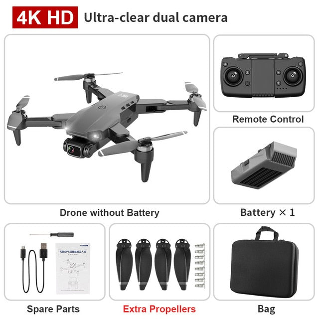 XKJ L900PRO GPS Drone 4K Dual HD Camera Professional Aerial Photography Brushless Motor Foldable Quadcopter RC Distance1200M Black bag - Tophatter Daily Deals