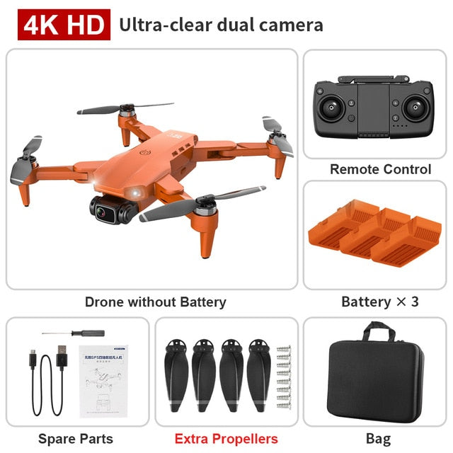 XKJ L900PRO GPS Drone 4K Dual HD Camera Professional Aerial Photography Brushless Motor Foldable Quadcopter RC Distance1200M Orange bag 3B - Tophatter Daily Deals