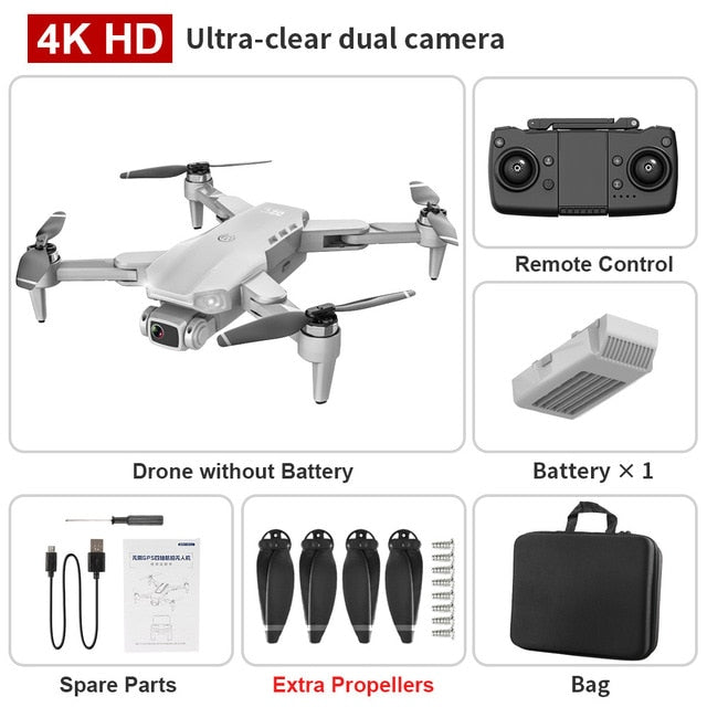 XKJ L900PRO GPS Drone 4K Dual HD Camera Professional Aerial Photography Brushless Motor Foldable Quadcopter RC Distance1200M Gray bag - Tophatter Daily Deals