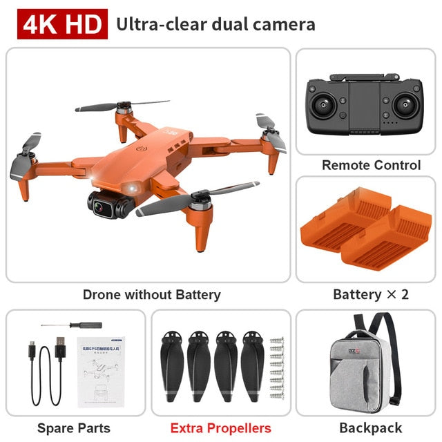 XKJ L900PRO GPS Drone 4K Dual HD Camera Professional Aerial Photography Brushless Motor Foldable Quadcopter RC Distance1200M Orange Backpack 2B - Tophatter Daily Deals