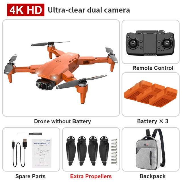XKJ L900PRO GPS Drone 4K Dual HD Camera Professional Aerial Photography Brushless Motor Foldable Quadcopter RC Distance1200M Orange Backpack 3B - Tophatter Daily Deals
