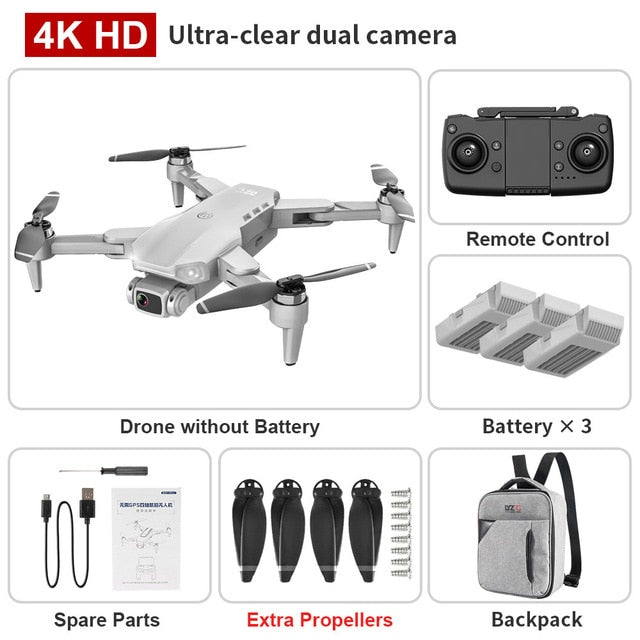 XKJ L900PRO GPS Drone 4K Dual HD Camera Professional Aerial Photography Brushless Motor Foldable Quadcopter RC Distance1200M Gray Backpack 3B - Tophatter Daily Deals