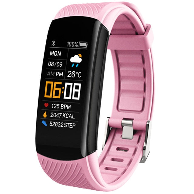 Sport Fitness Bracelet Waterproof Fitness Tracker Blood Pressure Heart Rate Monitor Smart Band Watch For Android IOS Phone C5S Pink - Tophatter Daily Deals