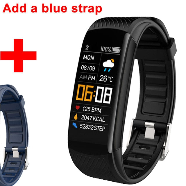 Sport Fitness Bracelet Waterproof Fitness Tracker Blood Pressure Heart Rate Monitor Smart Band Watch For Android IOS Phone Black add a blue - Tophatter Daily Deals