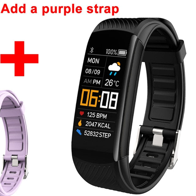 Sport Fitness Bracelet Waterproof Fitness Tracker Blood Pressure Heart Rate Monitor Smart Band Watch For Android IOS Phone Black add a purple - Tophatter Daily Deals