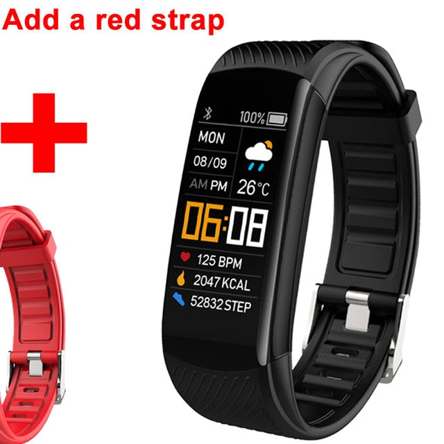 Sport Fitness Bracelet Waterproof Fitness Tracker Blood Pressure Heart Rate Monitor Smart Band Watch For Android IOS Phone Black add a red - Tophatter Daily Deals