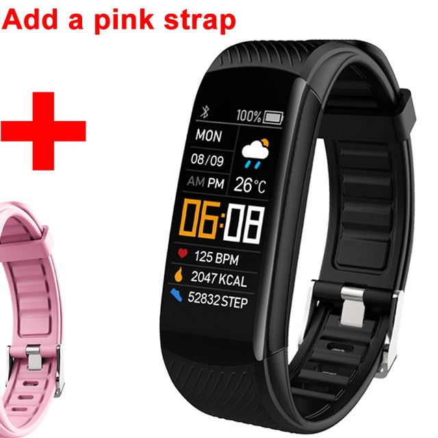 Sport Fitness Bracelet Waterproof Fitness Tracker Blood Pressure Heart Rate Monitor Smart Band Watch For Android IOS Phone Black add a pink - Tophatter Daily Deals