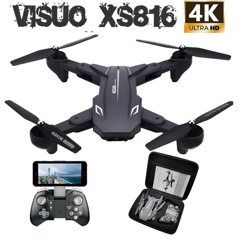 Visuo XS816 RC Drone with 50 Times Zoom WiFi FPV 4K Dual Camera Optical Flow Quadcopter Foldable Selfie Dron VS SG106 M70 - Tophatter Daily Deals