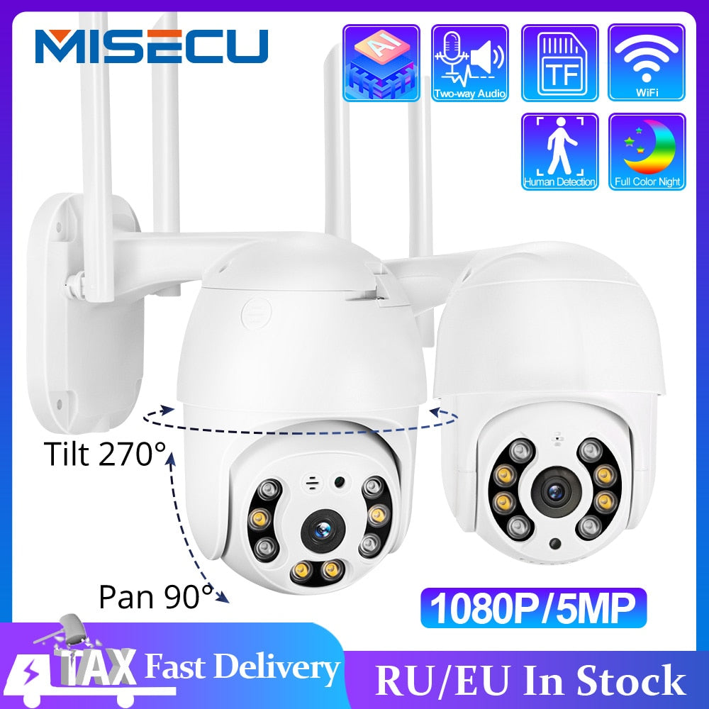 MISECU H.265X PTZ Wifi IP Camera 1080P 5MP Speed Dome AI Security Camera Wireless ONVIF Audio Outdoor Waterproof IR Color Night - Tophatter Daily Deals