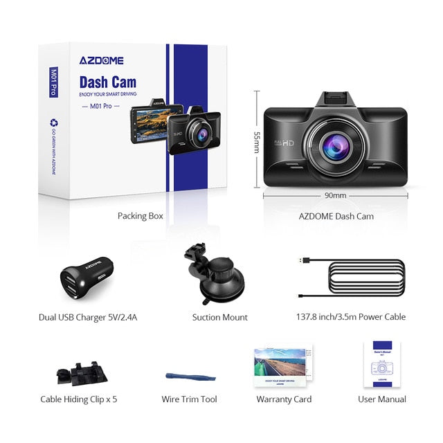 AZDOME M01 Pro FHD 1080P Dash Cam 3 Inch DVR Car Driving Recorder Night Vision, Park Monitor, G-Sensor, Loop Recording for Uber M01 Pro - Tophatter Daily Deals