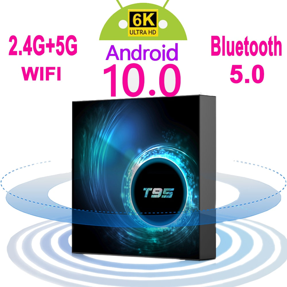 2020 Latest T95 Smart Tv Box Android 10 6k 2.4g & 5g Wifi Bluetooth 5.0 4g 16g 32gb 64gb 4k Quad Core Set-Top Box Media Player - Tophatter Daily Deals