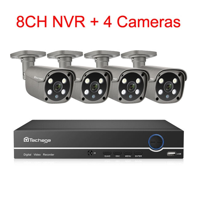 Techage Security Camera System 8CH 5MP HD POE NVR Kit CCTV Two Way Audio AI Face Detect Outdoor Video Surveillance IP Camera Set 8CH NVR and 4 Camera - Tophatter Daily Deals