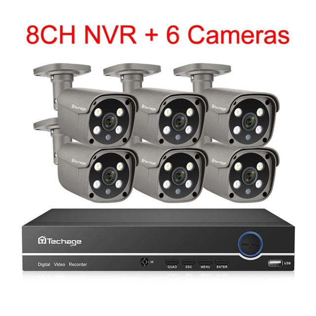 Techage Security Camera System 8CH 5MP HD POE NVR Kit CCTV Two Way Audio AI Face Detect Outdoor Video Surveillance IP Camera Set 8CH NVR and 6 Camera - Tophatter Daily Deals