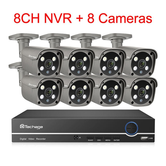 Techage Security Camera System 8CH 5MP HD POE NVR Kit CCTV Two Way Audio AI Face Detect Outdoor Video Surveillance IP Camera Set 8CH NVR and 8 Camera - Tophatter Daily Deals