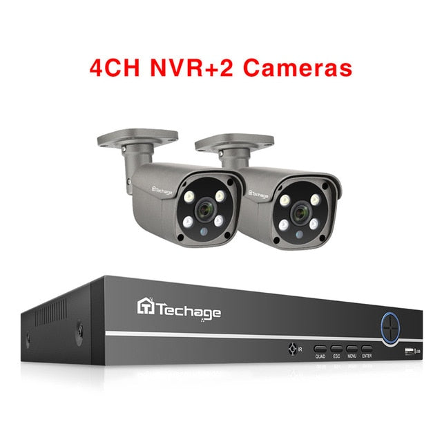 Techage Security Camera System 8CH 5MP HD POE NVR Kit CCTV Two Way Audio AI Face Detect Outdoor Video Surveillance IP Camera Set 4CH NVR and 2 Camera - Tophatter Daily Deals