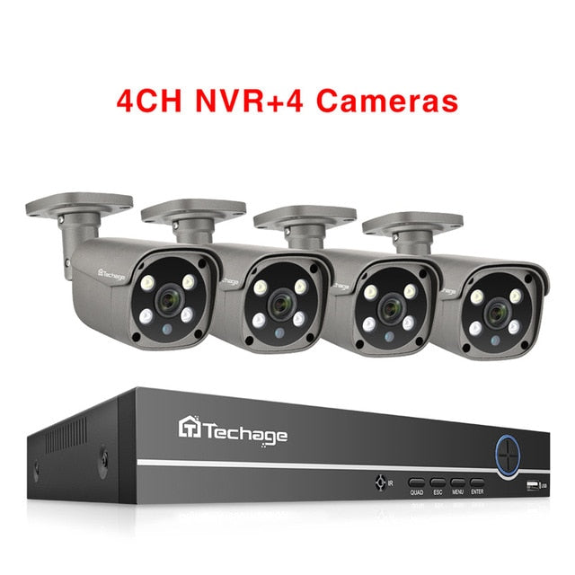 Techage Security Camera System 8CH 5MP HD POE NVR Kit CCTV Two Way Audio AI Face Detect Outdoor Video Surveillance IP Camera Set 4CH NVR and 4 Camera - Tophatter Daily Deals