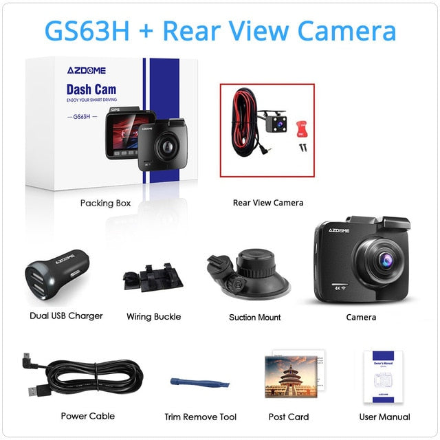 AZDOME GS63H Dash Cam Dual Lens 4K UHD Recording Car Camera DVR Night Vision WDR Built-In GPS Wi-Fi G-Sensor Motion Detection GS63H-RVC - Tophatter Daily Deals