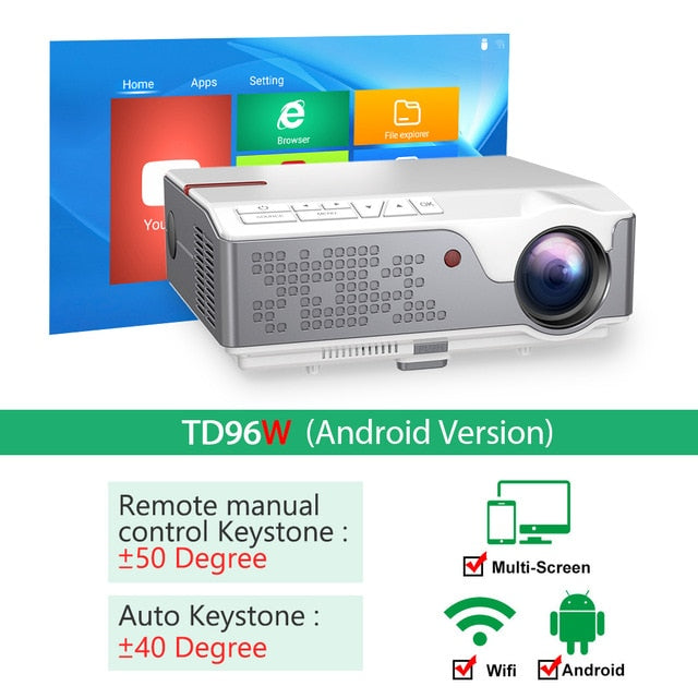ThundeaL Full HD 1080P Projector TD96 TD96W Android WiFi LED Proyector Native 1920 x 1080P 3D Home Theater Smart Phone Beamer Android Version - Tophatter Daily Deals