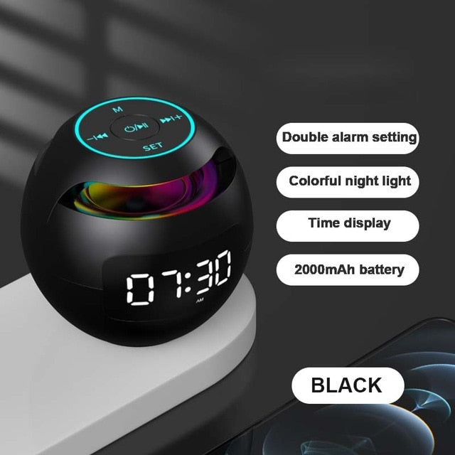 Mini Bluetooth Speaker Wireless Bluetooth Sound box with LED Display Alarm Clock Hifi TF Card MP3 Music Play alarm clock black - Tophatter Daily Deals