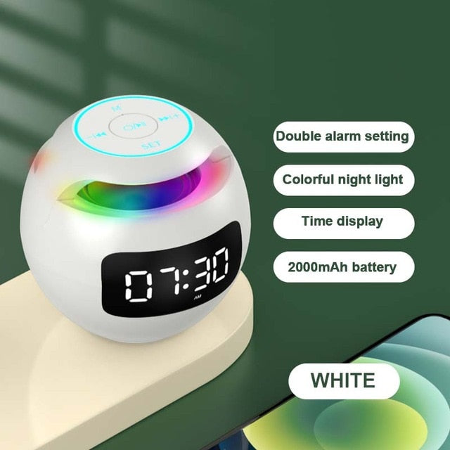 Mini Bluetooth Speaker Wireless Bluetooth Sound box with LED Display Alarm Clock Hifi TF Card MP3 Music Play alarm clock white - Tophatter Daily Deals