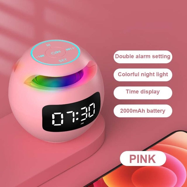 Mini Bluetooth Speaker Wireless Bluetooth Sound box with LED Display Alarm Clock Hifi TF Card MP3 Music Play alarm clock pink - Tophatter Daily Deals