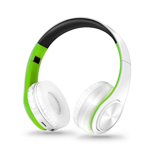 HIFI Stereo Earphones Bluetooth Headphone Music Headset FM and Support SD Card with Mic for Mobile XiaoMi Iphone Sumsamg Tablet Green white - Tophatter Daily Deals