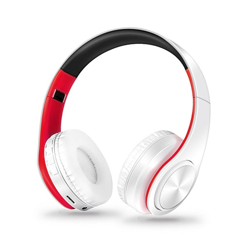 HIFI Stereo Earphones Bluetooth Headphone Music Headset FM and Support SD Card with Mic for Mobile XiaoMi Iphone Sumsamg Tablet Red white - Tophatter Daily Deals