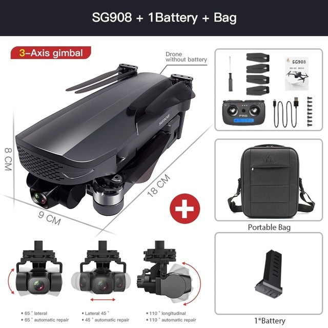 2021 NEW SG908 GPS Drone with 4K HD Camera 3-Axis Gimbal WiFi FPV Profesional Foldable Quadcopter distance 1.2km VS SG906 MAX 908 1B with Bag - Tophatter Daily Deals