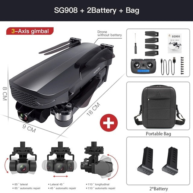 2021 NEW SG908 GPS Drone with 4K HD Camera 3-Axis Gimbal WiFi FPV Profesional Foldable Quadcopter distance 1.2km VS SG906 MAX 908 2B with Bag - Tophatter Daily Deals