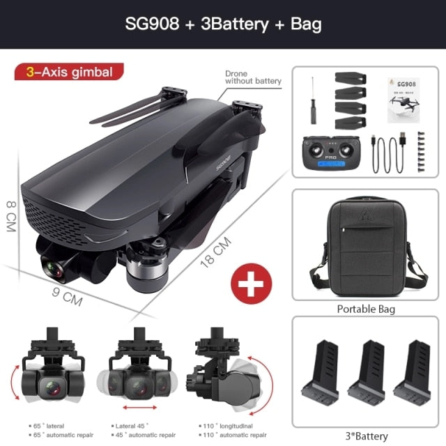 2021 NEW SG908 GPS Drone with 4K HD Camera 3-Axis Gimbal WiFi FPV Profesional Foldable Quadcopter distance 1.2km VS SG906 MAX 908 3B with Bag - Tophatter Daily Deals