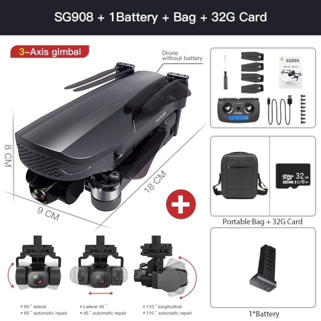 2021 NEW SG908 GPS Drone with 4K HD Camera 3-Axis Gimbal WiFi FPV Profesional Foldable Quadcopter distance 1.2km VS SG906 MAX 908 1B Bag 32G - Tophatter Daily Deals