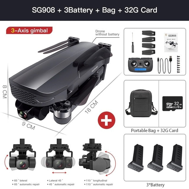 2021 NEW SG908 GPS Drone with 4K HD Camera 3-Axis Gimbal WiFi FPV Profesional Foldable Quadcopter distance 1.2km VS SG906 MAX 908 3B Bag 32G - Tophatter Daily Deals