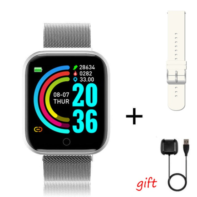 I5 Sport Smartwatch Women Men Heart Rate Blood Pressure Fitness Tracker Kids Smart Clock For Android IOS Smart Watch PK IWO P80 D20pro Steel Silver - Tophatter Daily Deals